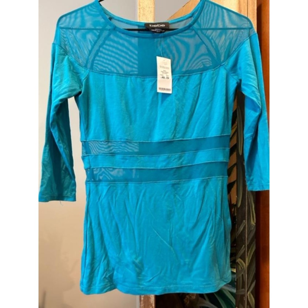 NWT cut out sheer inserts blue top - XS